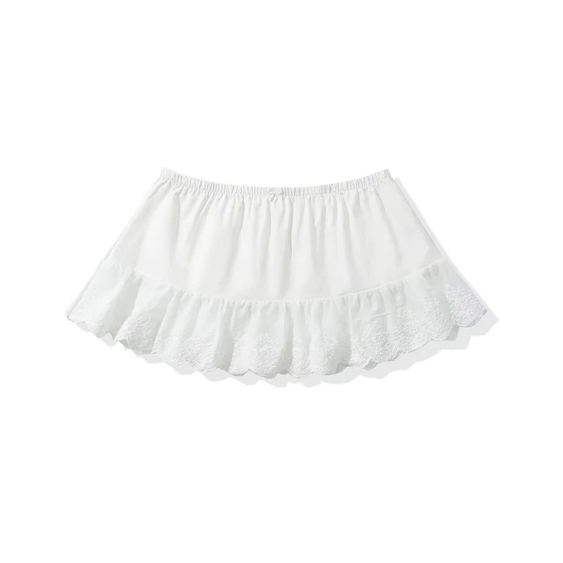 Aiertu  -  2025 Women Floral Embroidery Sexy Low Waist A-line Mini White Skirt Sweet Girl Cotton Holiday Summer Skirts Aiertu