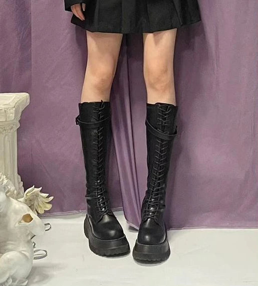 Aiertu    -  Footwear Lace-up Shoes For Woman Platform Women's Boots With Laces White Long Winter Knee High Shaft Sale Hot Stylish Goth Aiertu