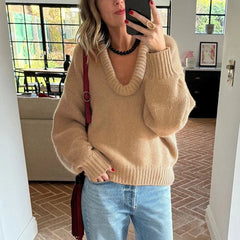 Aiertu  -  Fashion Casual Round Knit Sweater For Women Solid Color Loose Autumn 2026 New Pullovers Long Sleeve Female Knitted Top Aiertu