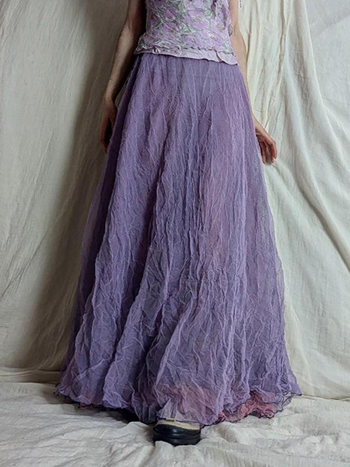 Aiertu  -Purple Textured High-Waist A-Line Skirt aiertu