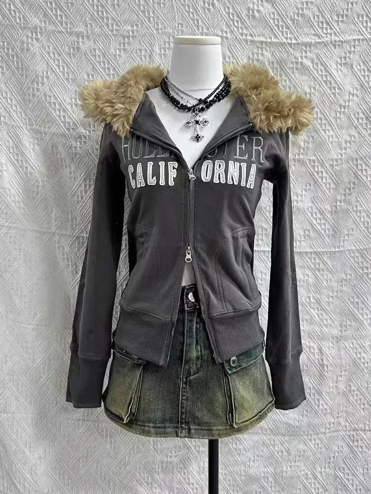 Aiertu  -  Exquisite Trendy Stitching Fur Collar Simple Double-sided Hooded Thickened Coat High Street Hip-hop Y2k Punk Retro Couple Coat Aiertu