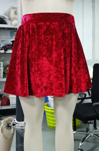 Aiertu  -  Plus Size Velvet Mini A Line Skirt Ladies Christmas Skirts Red Fashion Bottoms Xmas Skirt Aiertu