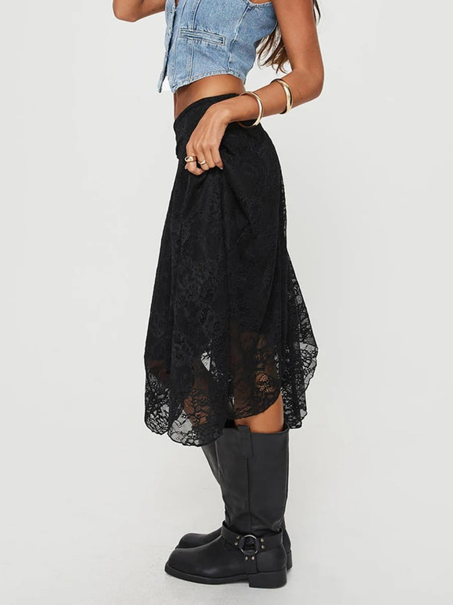 Aiertu  -  Women Lace Skirt Elegant Low Waisted Skirt Irregular Summer Midi Skirt for Casual Daily Aiertu