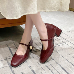 Aiertu  -  Designer Thick Heel Women's Mary Jane Shoes Fashion Shallow Buckle Shoes Spring Autumn Party Dress Shoes Aiertu