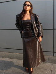 Aiertu  -  PU Leather Solid Women Dresses Sleeveless Strapless Lady Maxi Dress 2024 Slim Sexy Christmas Party Hip Package Female Vestidos Aiertu