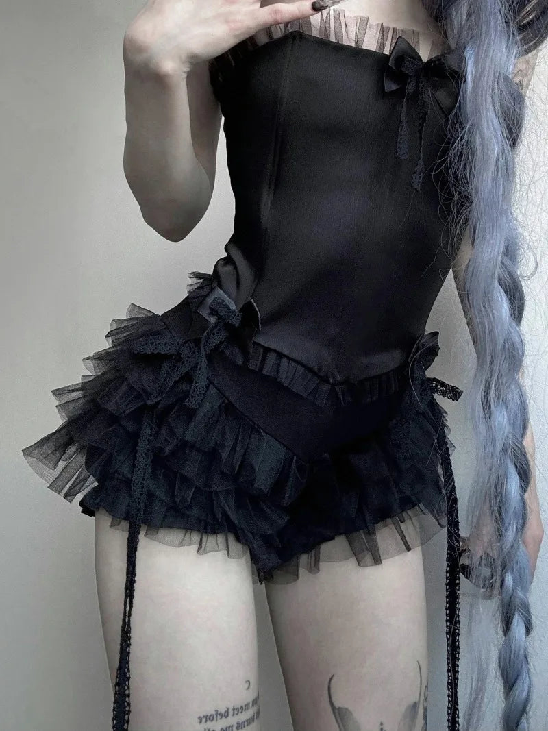 Aiertu  -  Frilly Lace Mesh Micro Mini Shorts for Girls Gyaru Japanese 2000s Y2k Gothic Clothes White Black Shorts P84-CI20 Aiertu