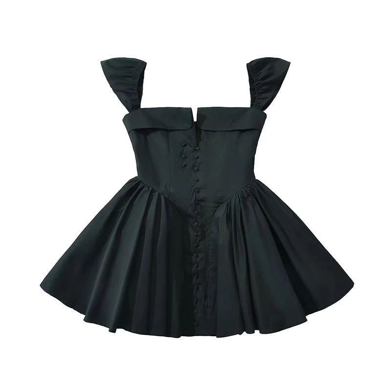 Aiertu  -  2025 European And American Style Women Elegant Party Mini Dresses New Fashion Front Button Sexy Slit Slim Black Dress Aiertu