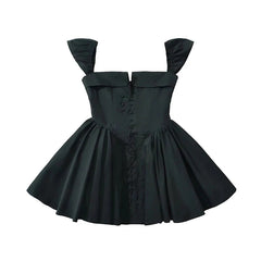Aiertu  -  2025 European And American Style Women Elegant Party Mini Dresses New Fashion Front Button Sexy Slit Slim Black Dress Aiertu