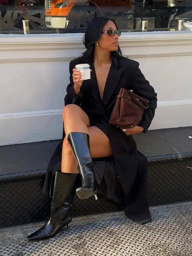 Aiertu  Elegant Women's Long Blazer Coats Slim Lapel One Button Full Sleeve Female Suit Jacket 2025 Spring Lady Street Commute Outerwear Aiertu
