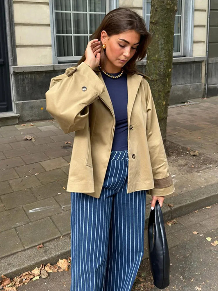 Aiertu  -  Casual Women's Jacket Lapel Single Breasted Loose Female Coats 2025 Spring Street All-match Long Sleeve Pocket Lady Outwears Aiertu