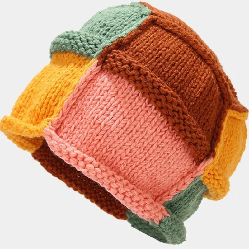 Aiertu  -  Fashion Color Patch Beanie Hats For Women Hand Crocheted Skull Caps Spring Autumn Outdoor Ear Protector Hollow Thin Knitted Hat Aiertu