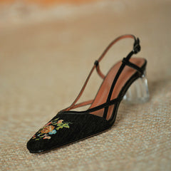 Aiertu  Retro Style Women Embroider Pumps Woman Shoes On Med Heel 5CM Lady Slingbacks Summer Shoes SquareToe Spring Atumn Patchwork Pump Aiertu
