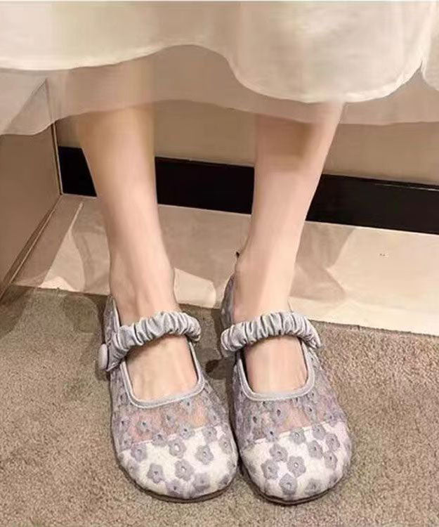 Aiertu  Blue Walking Sandals Women Tulle Embroidery Buckle Strap Splicing Aiertu
