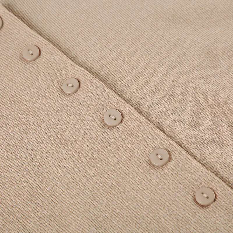 Aiertu  -  2025 Summer New Knitted Mini Dress Female Elegant V Neck Buttons Short Sleeve Dress High Elasticity Casual Women's Dress Aiertu