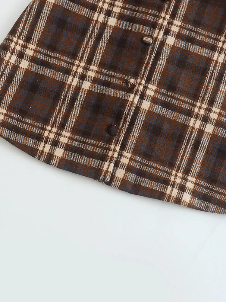 Aiertu  Women Fashion Plaid Lace Up Single Breasted Mini Dress Vintage Square Collar Sleeveless Female Chic Lady Dresses Aiertu