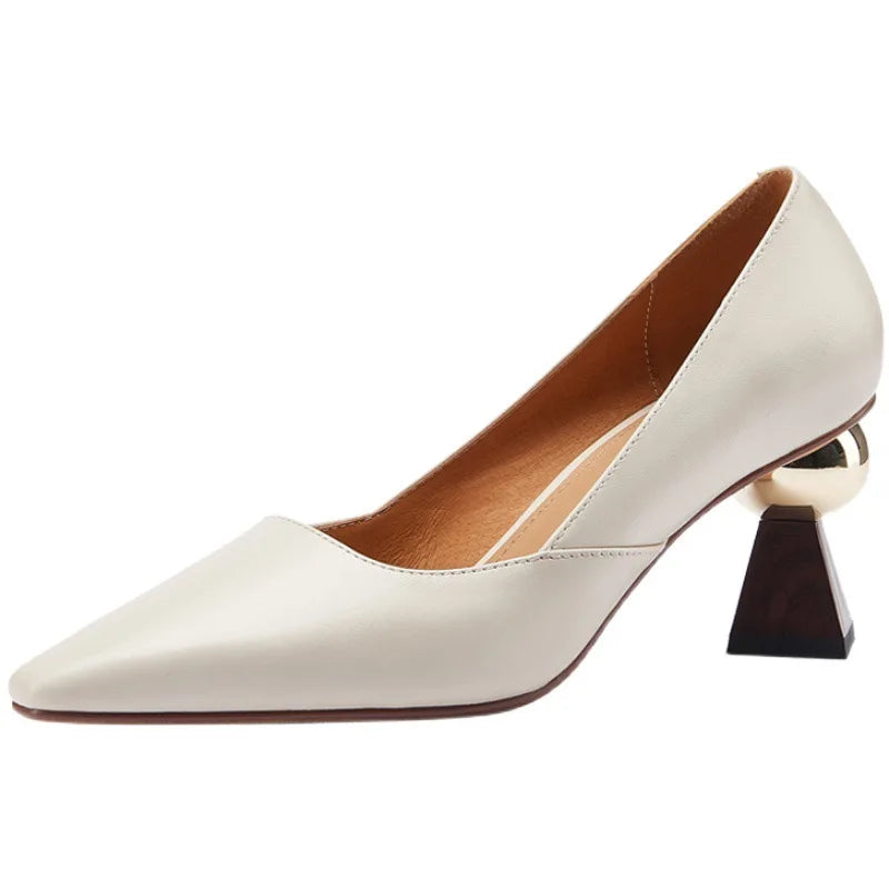 Aiertu  -  Handmade Leather Women Pumps Sexy Chic Stylish Pointed Toe Office Working Shoes Strange High Heel Black Stilettos Dress Shoes Aiertu