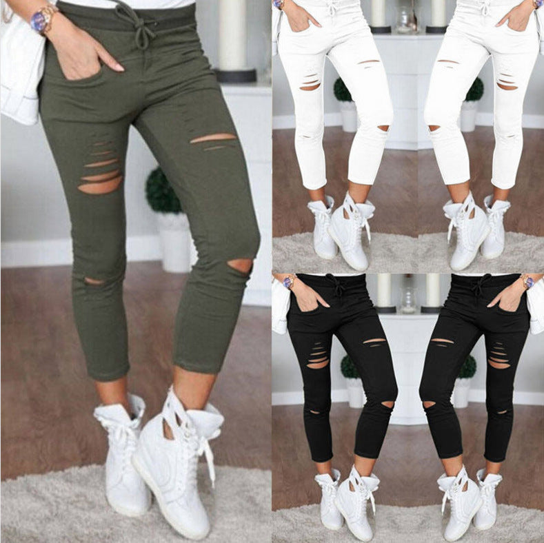 Aiertu nba outfit for women Casual Pants Pencil Pants Ripped Women's Leggings aiertu