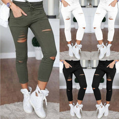 Aiertu nba outfit for women Casual Pants Pencil Pants Ripped Women's Leggings aiertu
