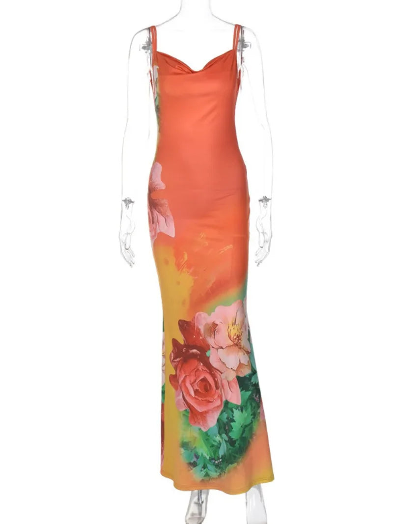 Aiertu  -  2026 Summer Sexy Backless Flower Printed Long Slip Dress Streetwear Women's Sleeveless High Waist Bodycon Holiday Party Dresses Aiertu