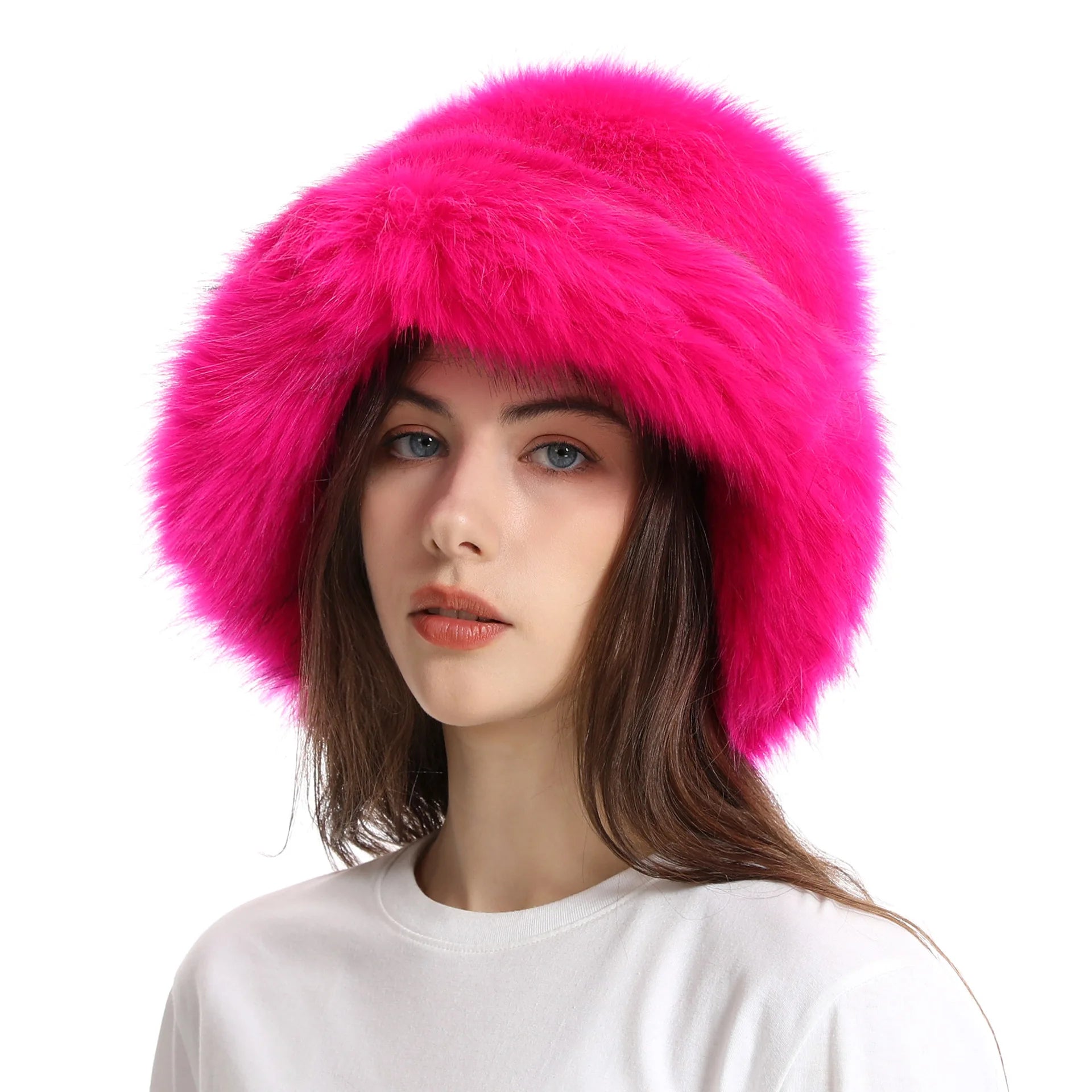 Aiertu  -  New Autumn and Winter Plush Imitation Fox Fur Basin Hat Ski Hat Fisherman Hat Warm Fur Furry Imitation Fur Women's Hat Aiertu