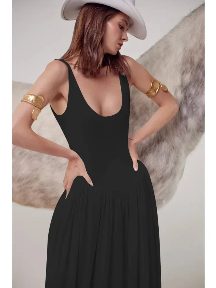 Aiertu  -   Elegant Sleeveless Elastic Tight Long Dress Women Fluffy Skirt Split Backless Evening Dress Slim Party Vacation Vestidos Aiertu