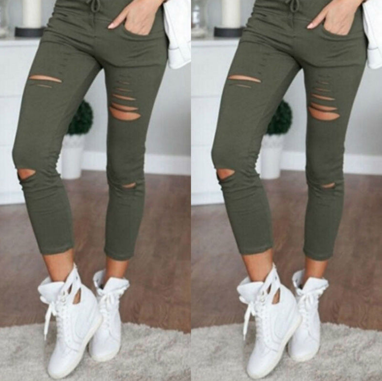Aiertu nba outfit for women Casual Pants Pencil Pants Ripped Women's Leggings aiertu