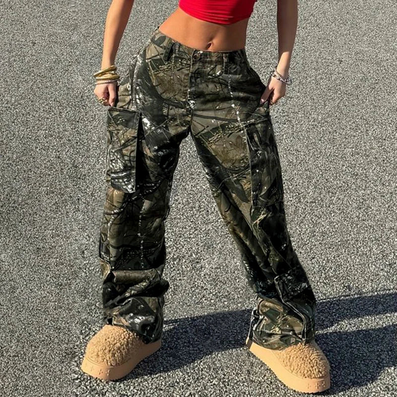 Aiertu  -  Y2K Fashion Camouflage Pants Women Autumn Vintage Harajuku Straight Trousers Grunge Style Joggers Streetwear Outfits Aiertu