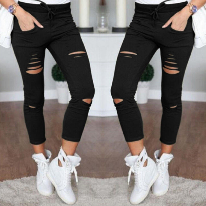 Aiertu nba outfit for women Casual Pants Pencil Pants Ripped Women's Leggings aiertu