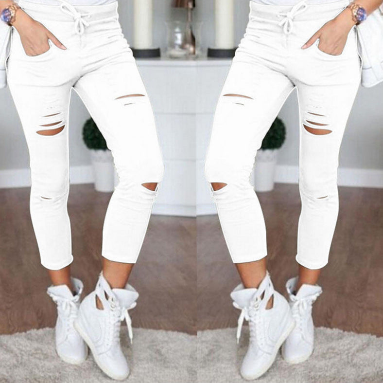 Aiertu nba outfit for women Casual Pants Pencil Pants Ripped Women's Leggings aiertu