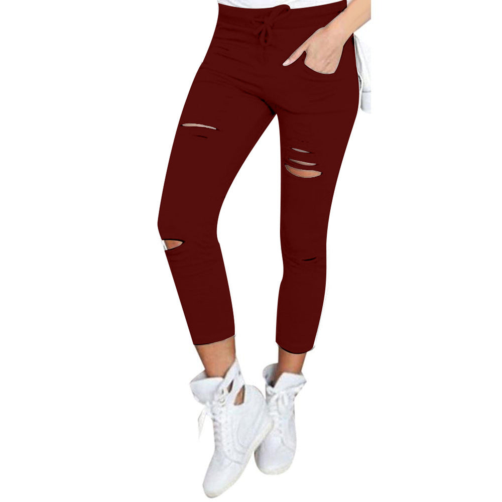 Aiertu nba outfit for women Casual Pants Pencil Pants Ripped Women's Leggings aiertu