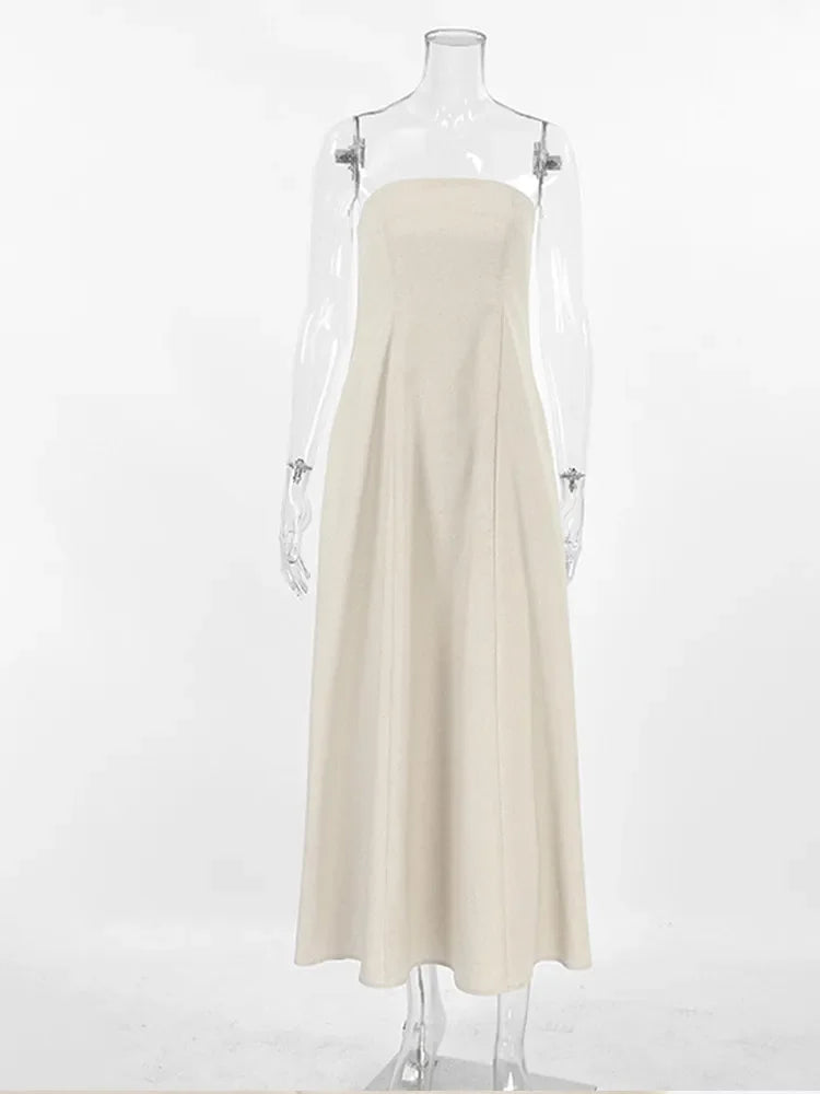 Aiertu  -  Women's Elegant Solid Strapless Loose Long Dress Sexy Sleeveless Backless Off Shoulder Dresses 2026 Ladies Vacation Party Robes Aiertu