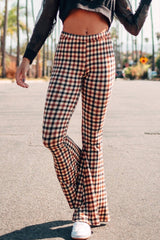 Aiertu  -  Street Sportswear Plaid Patchwork Boot Cut High Waist Straight Full Print Bottoms Aiertu
