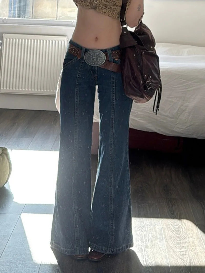 Aiertu  -  Blue Baggy Jeans Japanese 2000s Style Y2k Pants Downtown Girl Aesthetic Denim Flare Pants Streetwear Clothing P67-EZ55 Aiertu