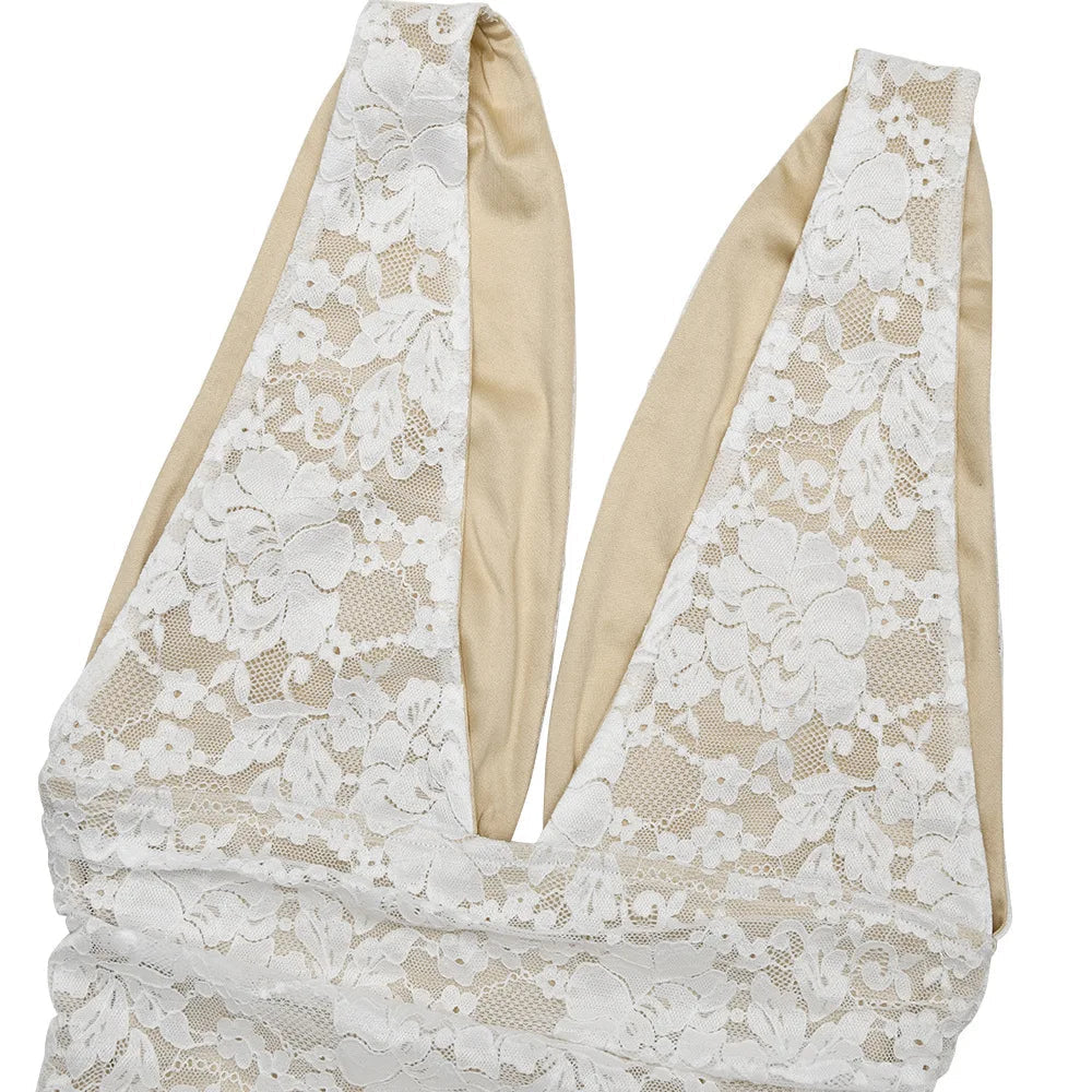 Aiertu  -  Elegant Lace Patchwork Dress For Women 2026 Sexy New V-neck Lace Long Dress Summer Sleeveless Backless Partywear Aiertu