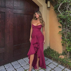 Aiertu  Irregular Mesh Party Dresses New Arrivals Spaghetti Strap Bodycon Dress Fashion Ruched Long Dress Women Aiertu