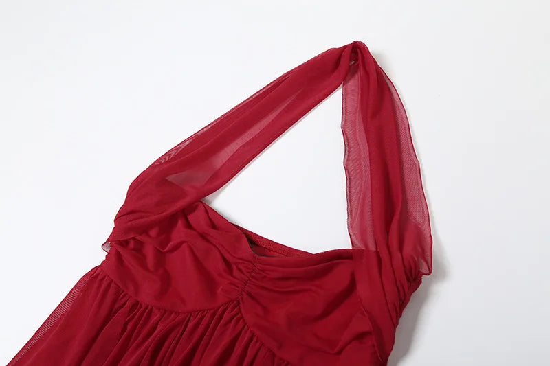 Aiertu  -  Chiffon Red Party Dresses Sexy Elagant Irregular Ruffle Sleeveless Backless Long Dresses for Women P94-FI59 Aiertu