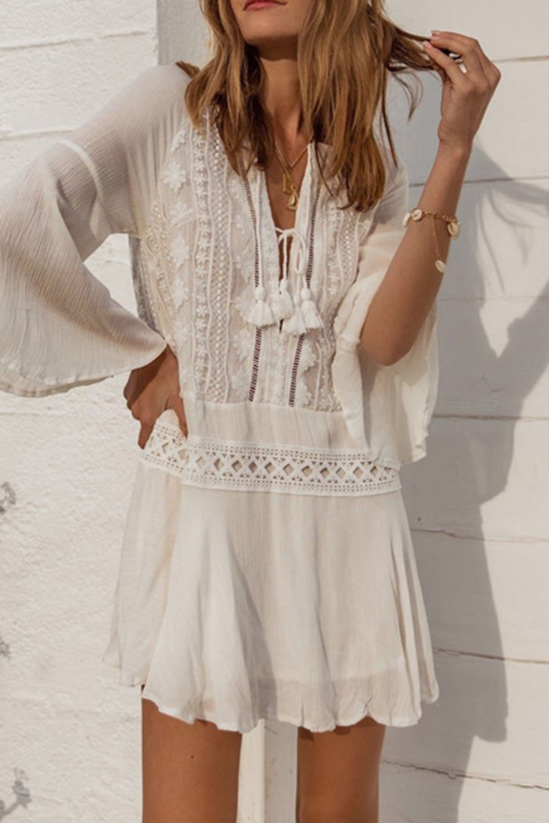 Aiertu  -Sexy Vacation Lace Fringed Trim Swimwears Cover Up aiertu