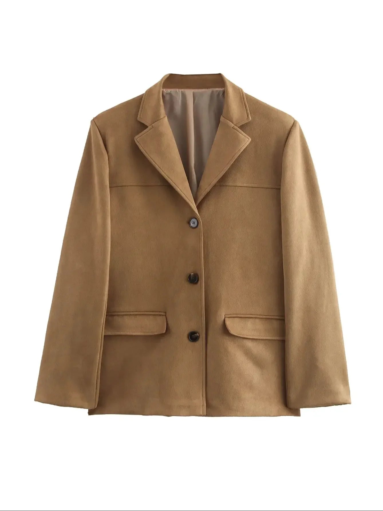 Aiertu  -  Women Fashion With Pockets Solid Single Breasted Blazer Vintage Notched Neck Long Sleeves Female Chic Lady Outfits Aiertu