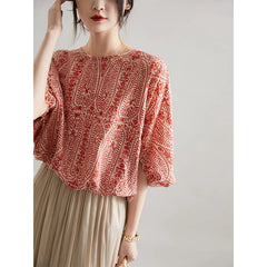 Aiertu Elegant Blouses Women Vintage Bow Bandage Print Shirts Office Lady Summer Korean Batwing Sleeve Casual All Match Chic Tops Aiertu