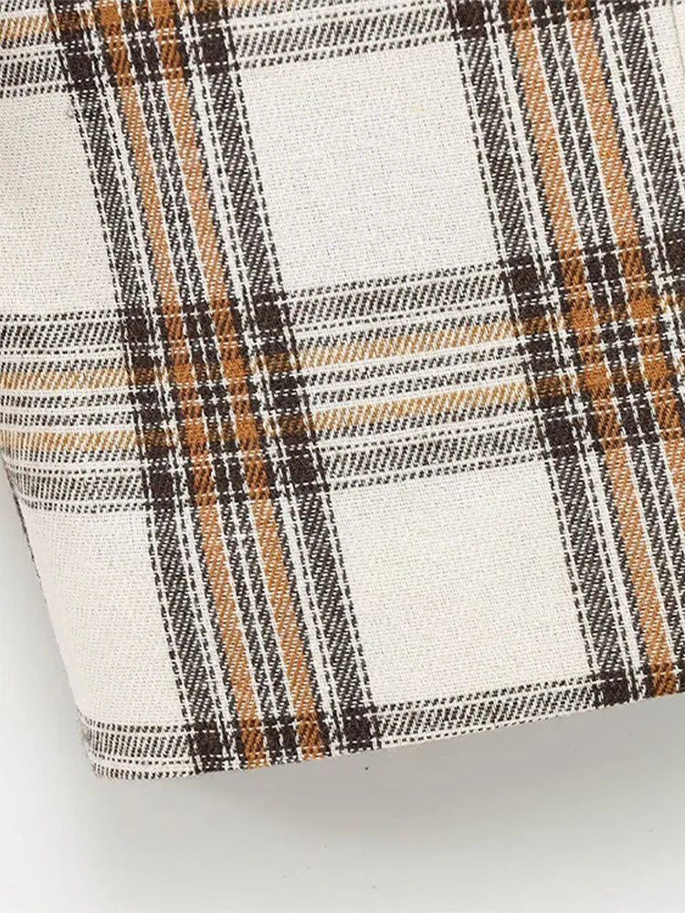 Aiertu  -  Patchwork Plaid Cape Style Jacket Coat Lapel Vintage Pocket Short Overcoat Loose Casual Fashion Temperament Women Outwear Spring Aiertu