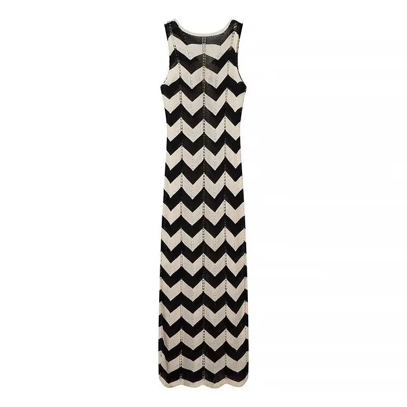 Aiertu  Autumn New Women Clothes European and American Street Style Fashion Slim Casual Wave Knitted Sleeveless Jumpsuit Long Dress Aiertu