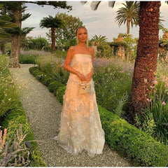 Aiertu  -  White Elegant Feathers Off Shoulder Strapless Maxi Dress Women Backless Wrapped Chest Loose Robes 2026 Wedding Party Dresses Aiertu