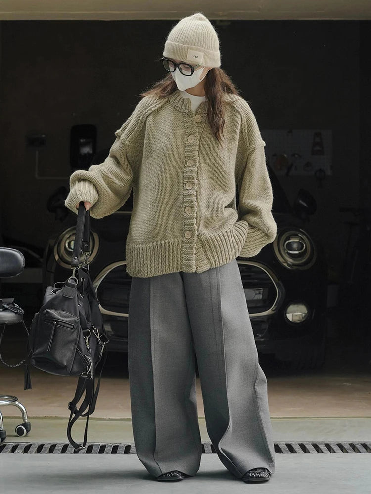 Aiertu  -  Plus Size Women's Casual Wide Palazzo Pants Cleanfit Solid Pleated Slant Pockets Work Trousers Office Korea Clothes Aiertu