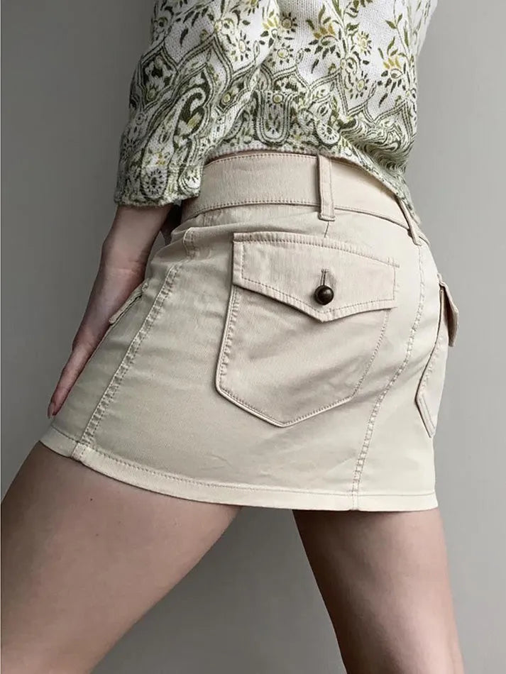 Aiertu  -  Vintage Belted Pocket Cargo Mini Skirt Aiertu
