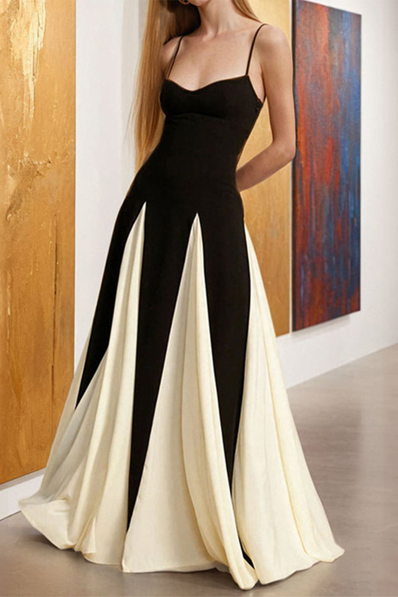 Aiertu  -  Sexy Colorblock Patchwork Backless Contrast V Neck Long Dresses Aiertu