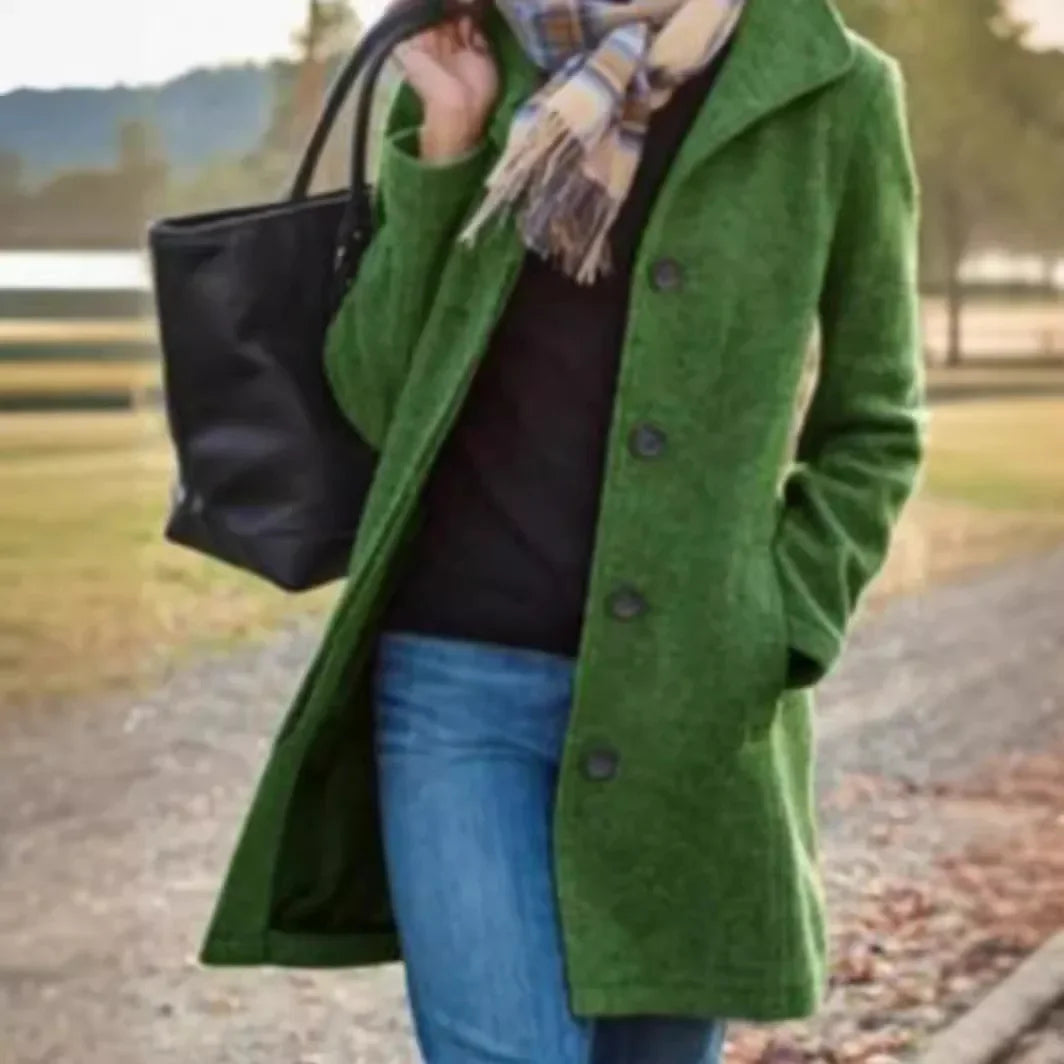 Aiertu  -  Women's Autumn and Winter New Women's Clothing European and American Retro Medium and Long Solid Color Woolen Coat Aiertu