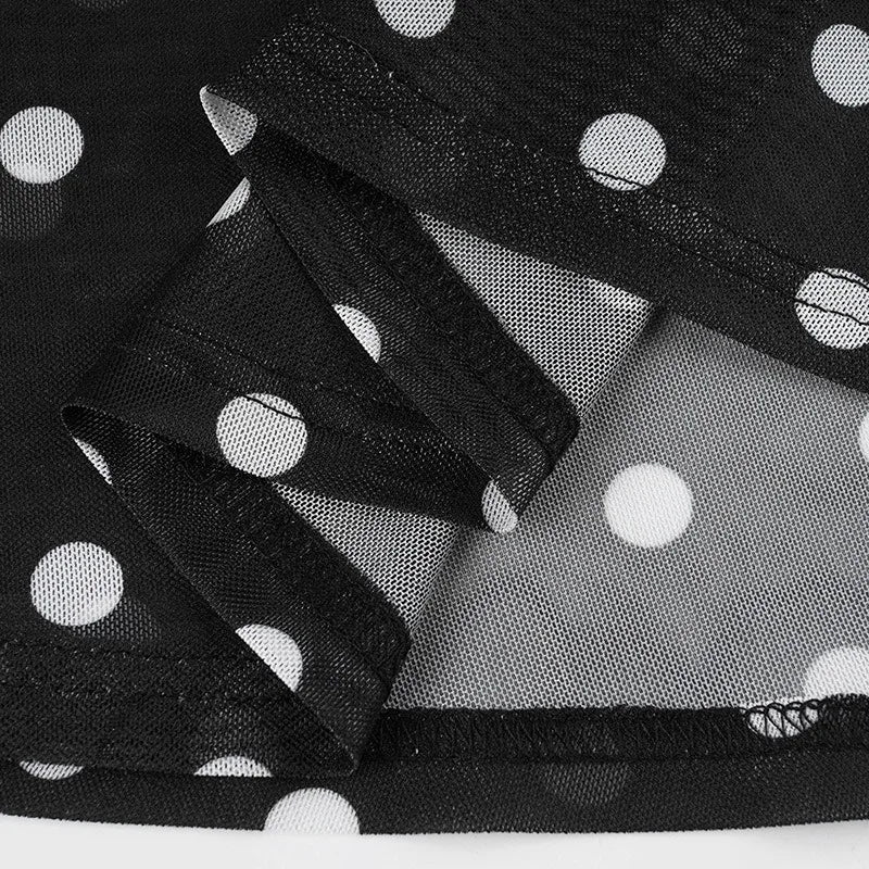 Aiertu  -  See Through Polka Dot Print Mesh Summer Dress French Style Elegant Square Neck Sleeveless Long Dresses P77-EG35 Aiertu