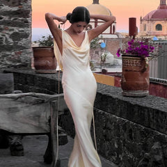 Aiertu  -  Spaghetti Strap Slash Neck Apricot Sleeveless Backless Maxi Hip Dress Elegant Summer Y2K Street Trendsetter Vestidos Aiertu