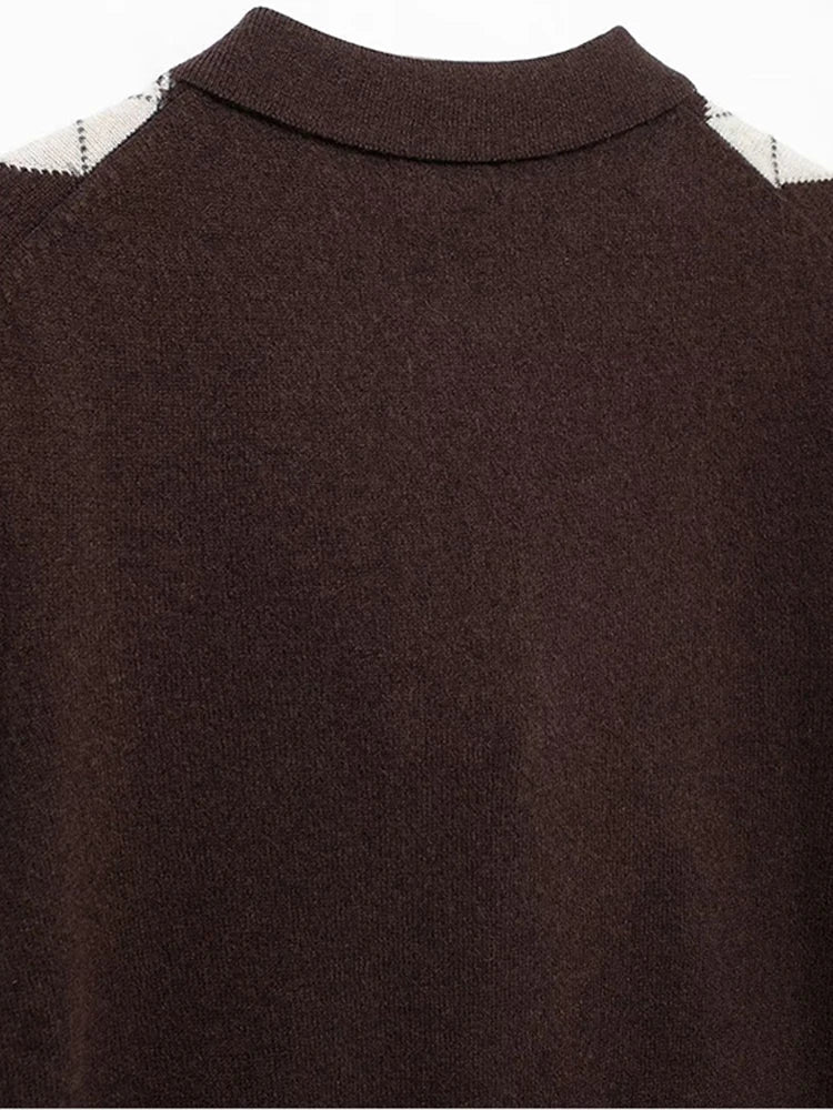 Aiertu  -  Knit Short-Sleeved Sweater Lapel Pullover Fashion Slimming Knitwear Casual Minimalism Warm Short Shirt Women T-Shirt Aiertu
