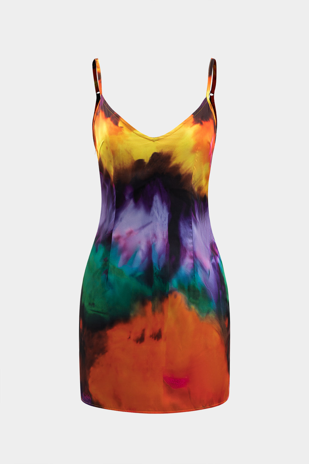 Aiertu  -Contrast Print Satin Slip V-Neck Sleeveless Mini Dress aiertu